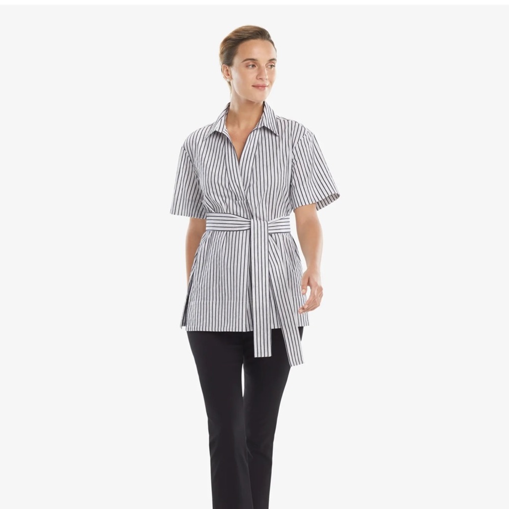 MM Lafleur Striped Short-Sleeve Belted Tunic in White and Black